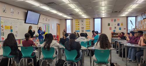 Students leading a lesson in Spanish class.